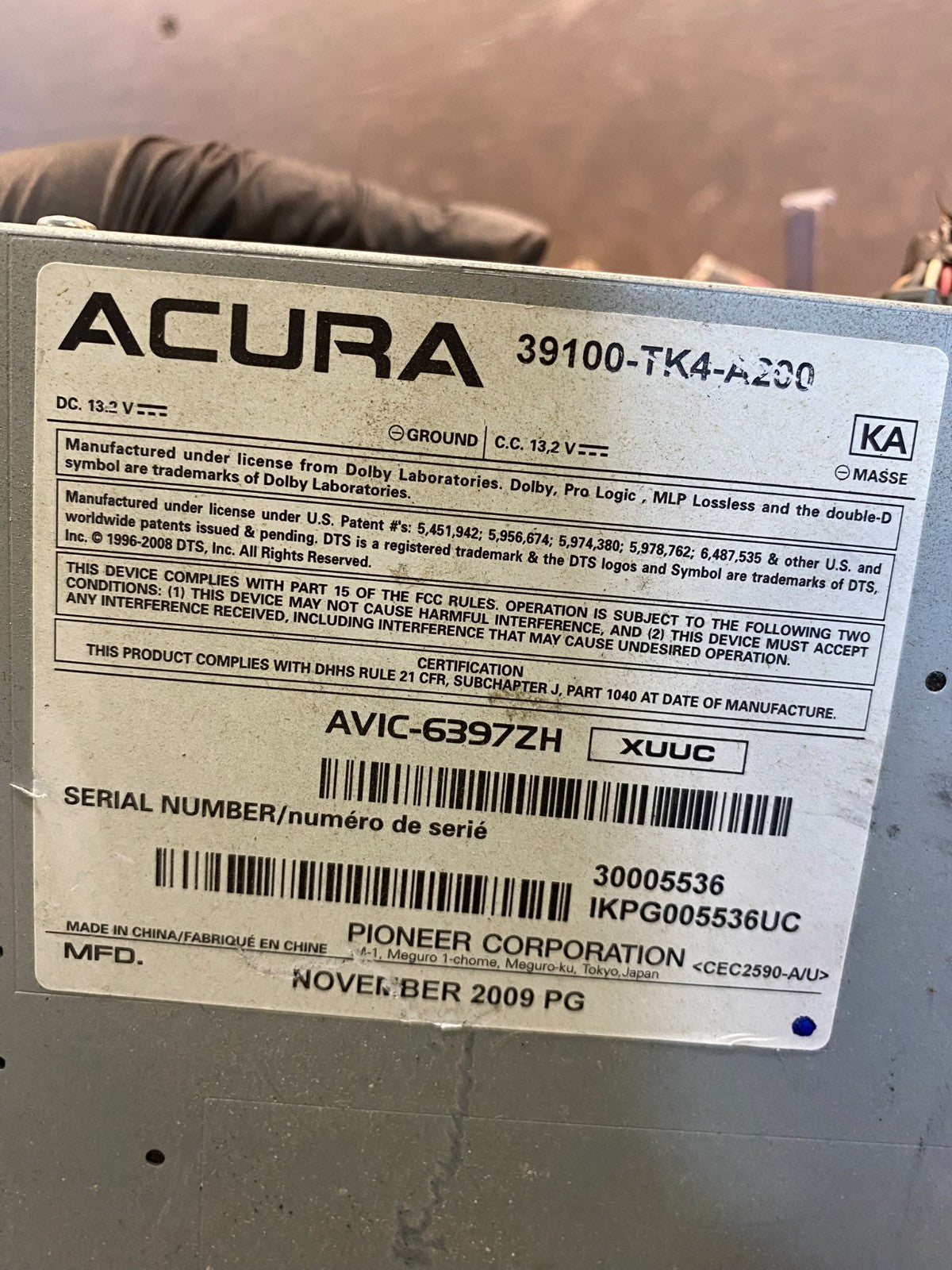 2009 2011 Acura TL AM FM CD MP3 DVD HDD Navi Radio Player Receive AC6928 DG6
