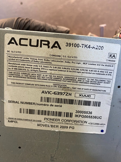 2009 2011 Acura TL AM FM CD MP3 DVD HDD Navi Radio Player Receive AC6928 DG6