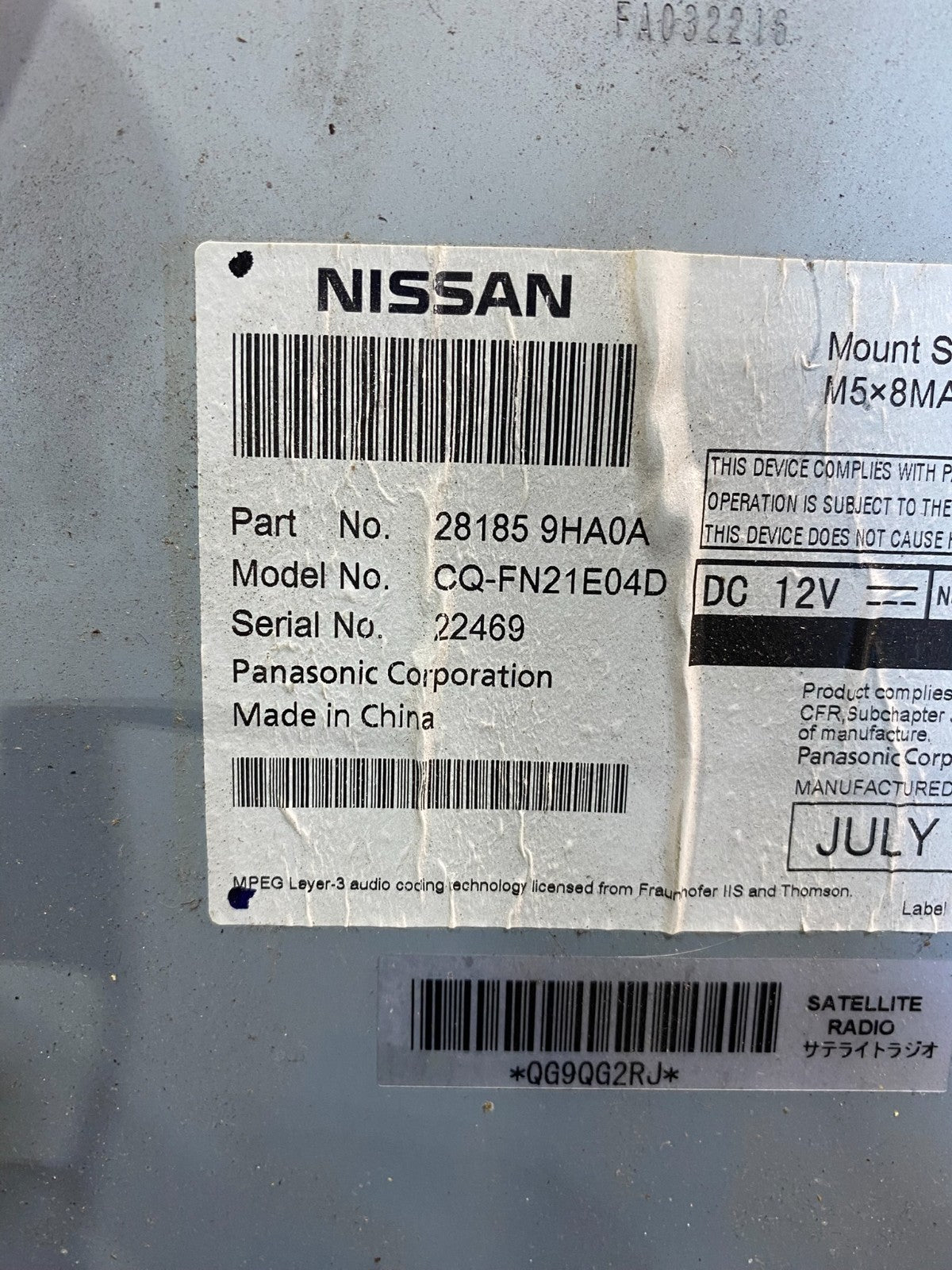 2010 to 2012 Nissan Altima Radio Cd Mp3 Player AUX Climate Control ag7407 DG6