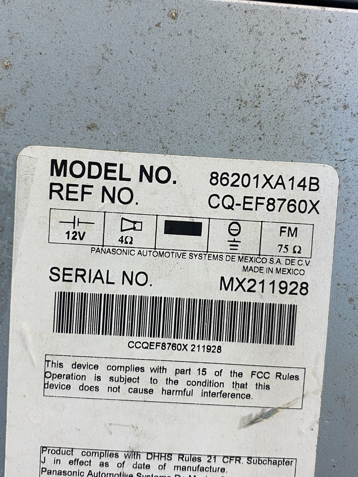 2008 to 2009 Subaru Tribeca CD Player Radio Receiver Control AD4928 DG6