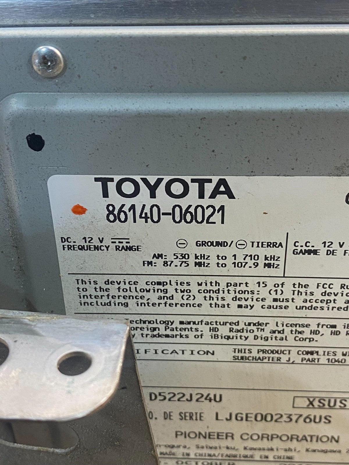 2012 2013 2014 Toyota Camry Radio CD Screen Display Climate Control OE AG3762 DG7