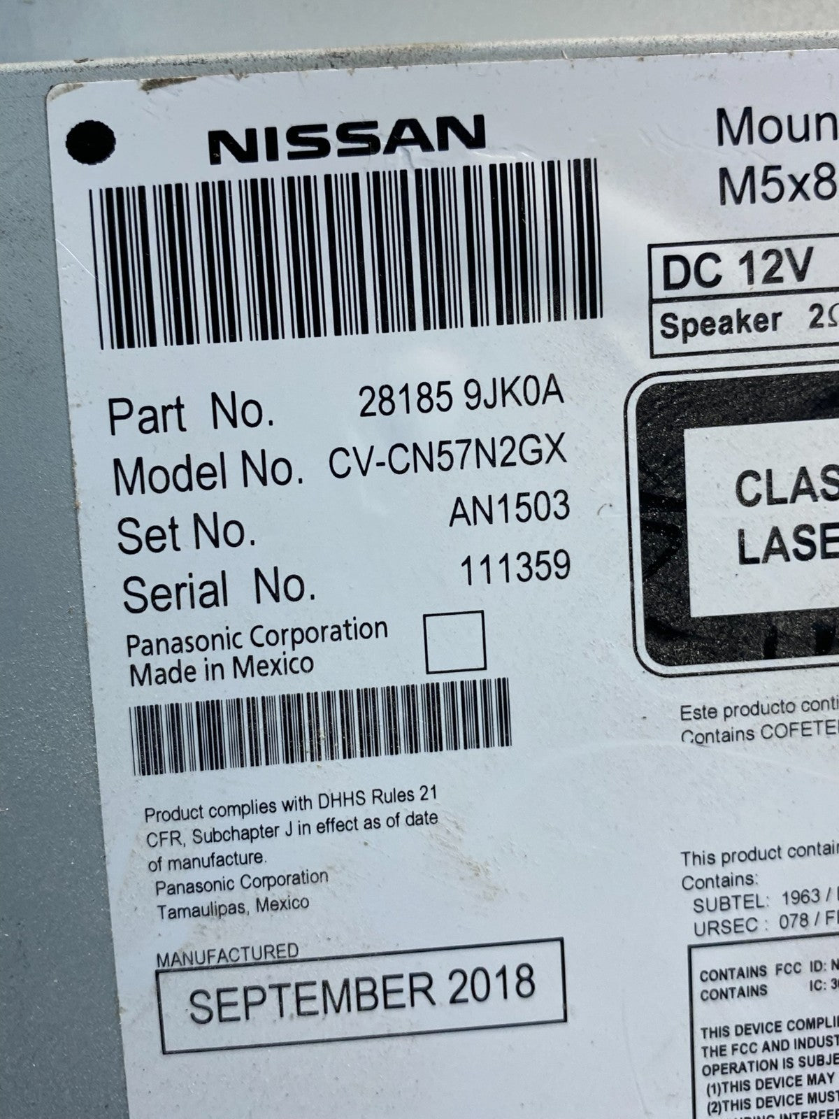 2018 Nissan NV1500 NV2500 Radio AM FM CD Player Screen Receiver AE8167DG6