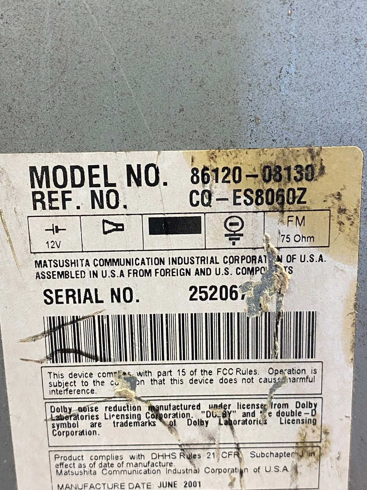 1999 to 2003 Toyota Tundra Sequoia AM/FM Radio Cassete Player AD4955 DG6