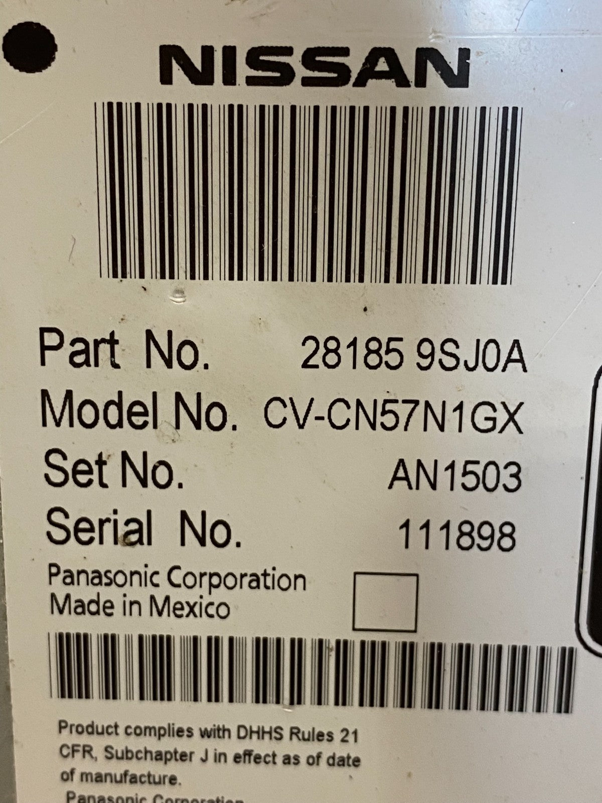2013 - 2017 Nissan NV200 AM/FM Radio CD Player AM/FM AD3602 DG8