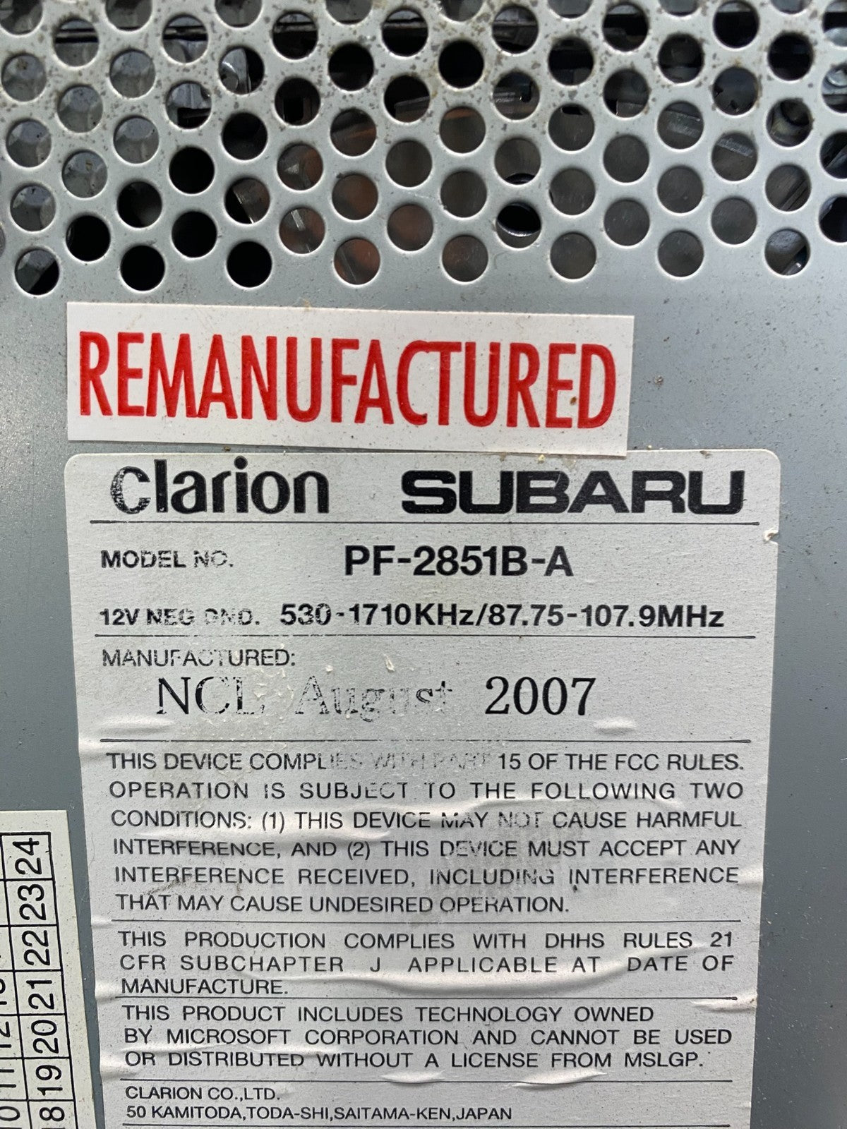 2007 Subaru Forester Car Radio 6-Disc Changer Model pf-2851b Y7395 DG6