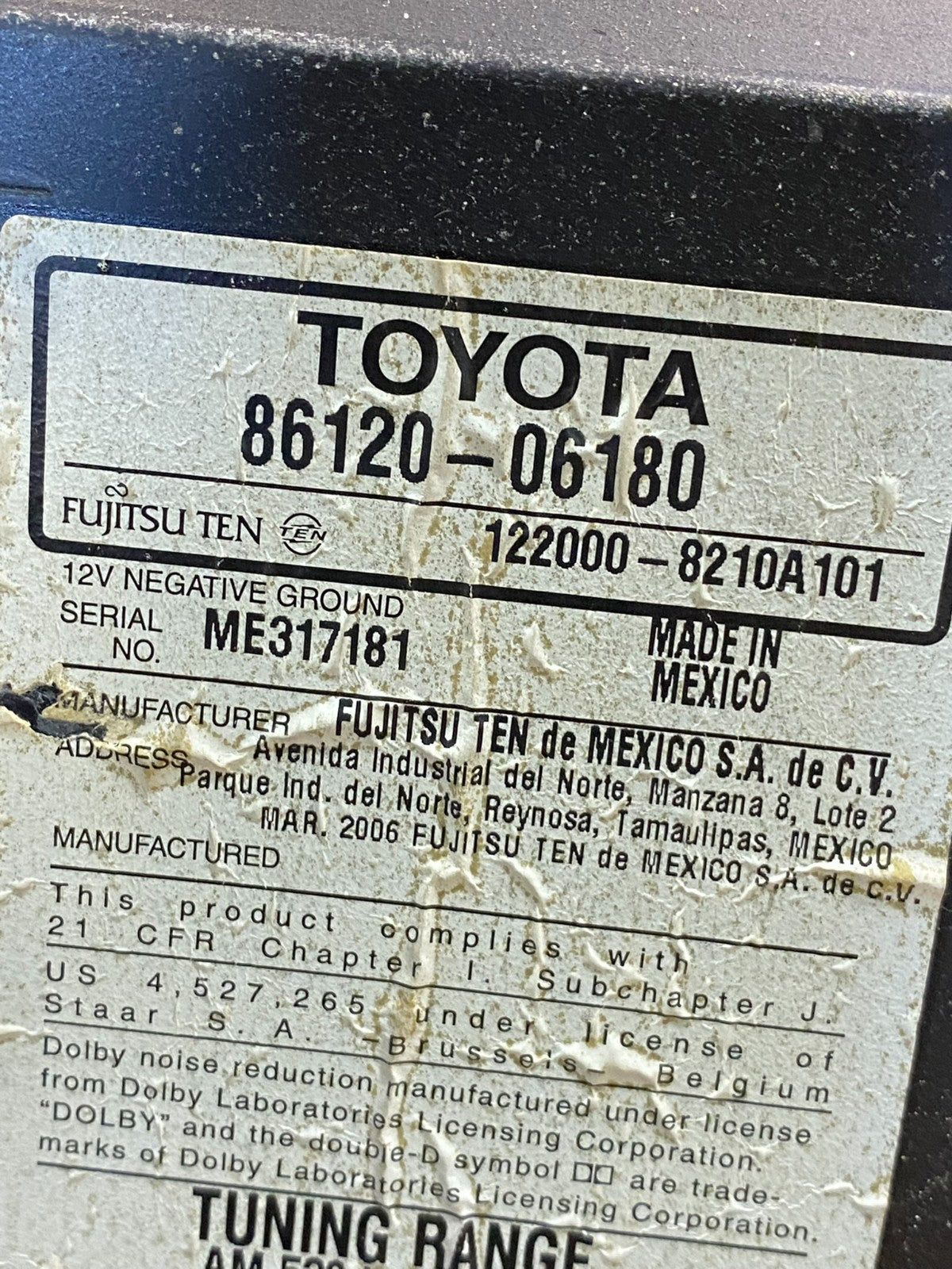 2007 to 2009 Toyota Camry Radio CD Player Climate Control Bezel AH4675 DG6