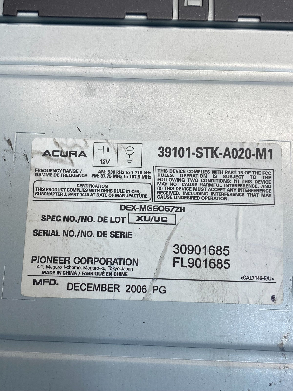 2008-2009 Acura RDX AM FM Radio 6 Disc CD MP3 WMA Player AJ0534 DG6