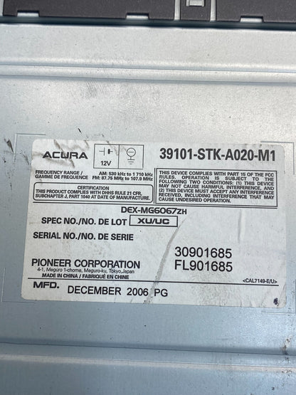 2008-2009 Acura RDX AM FM Radio 6 Disc CD MP3 WMA Player AJ0534 DG6