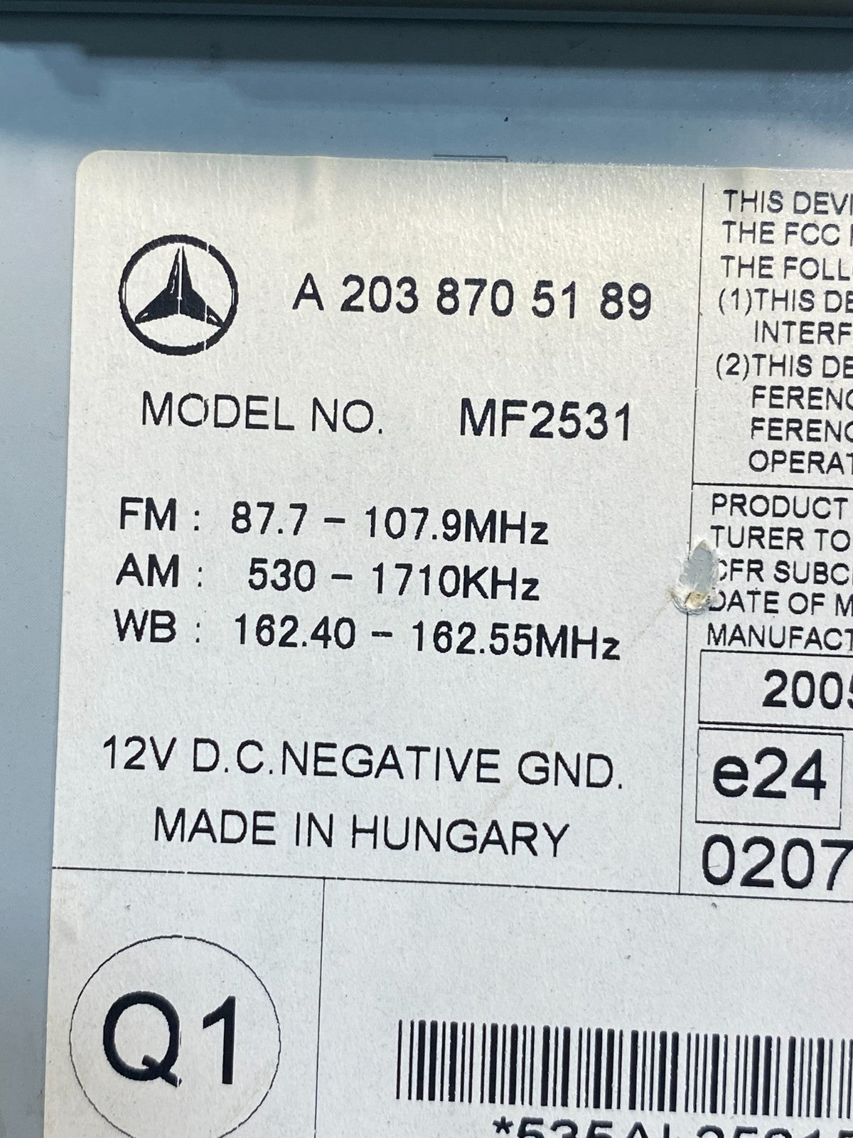 2005 2006 2007 Mercedes W203 C230 C240 Head Radio CD Player Stereo ae7513 DG6
