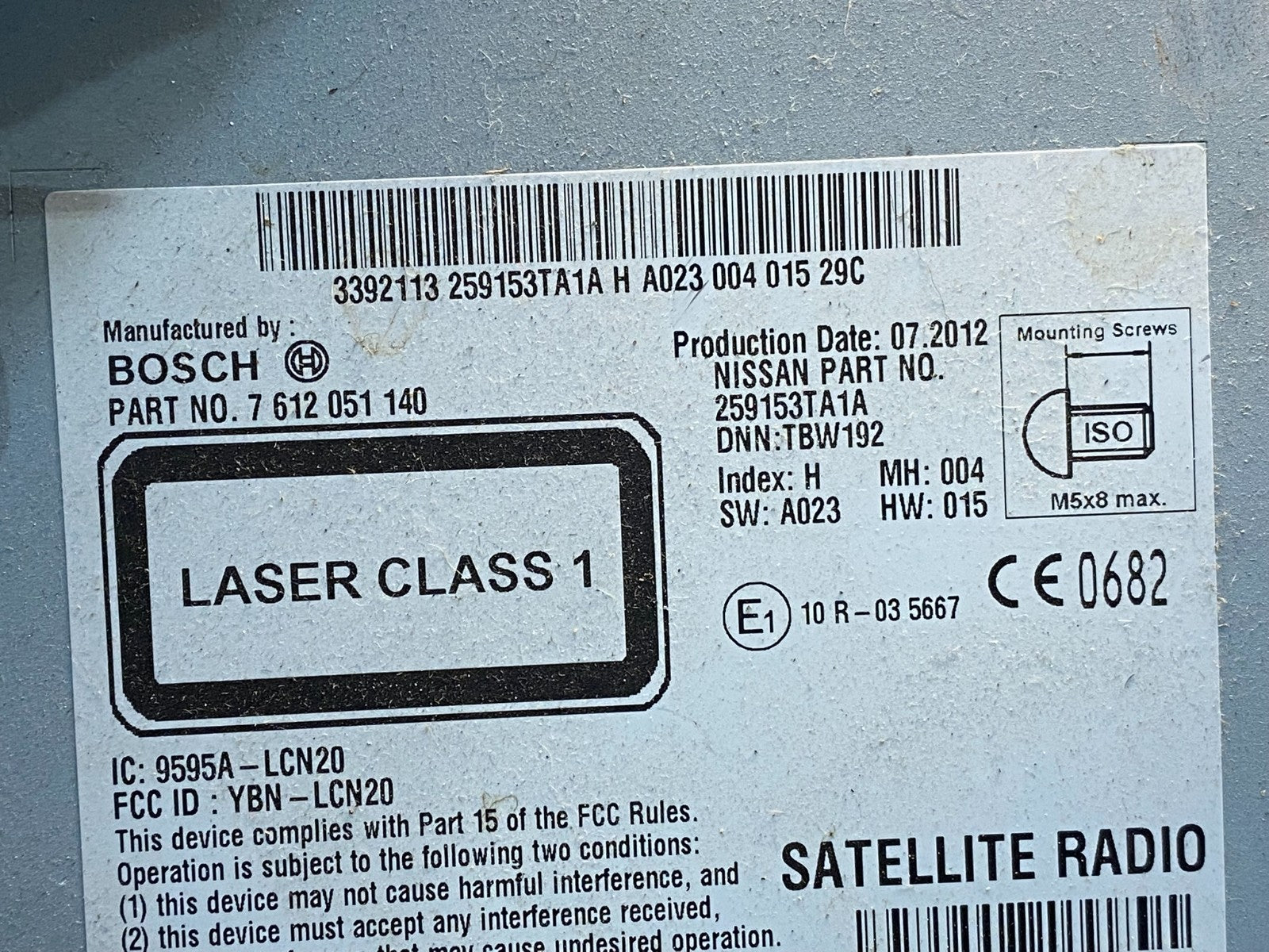 2013 to 2015 Nissan Altima Radio Screen Receiver AM-FM CD Player AD9835 DG6