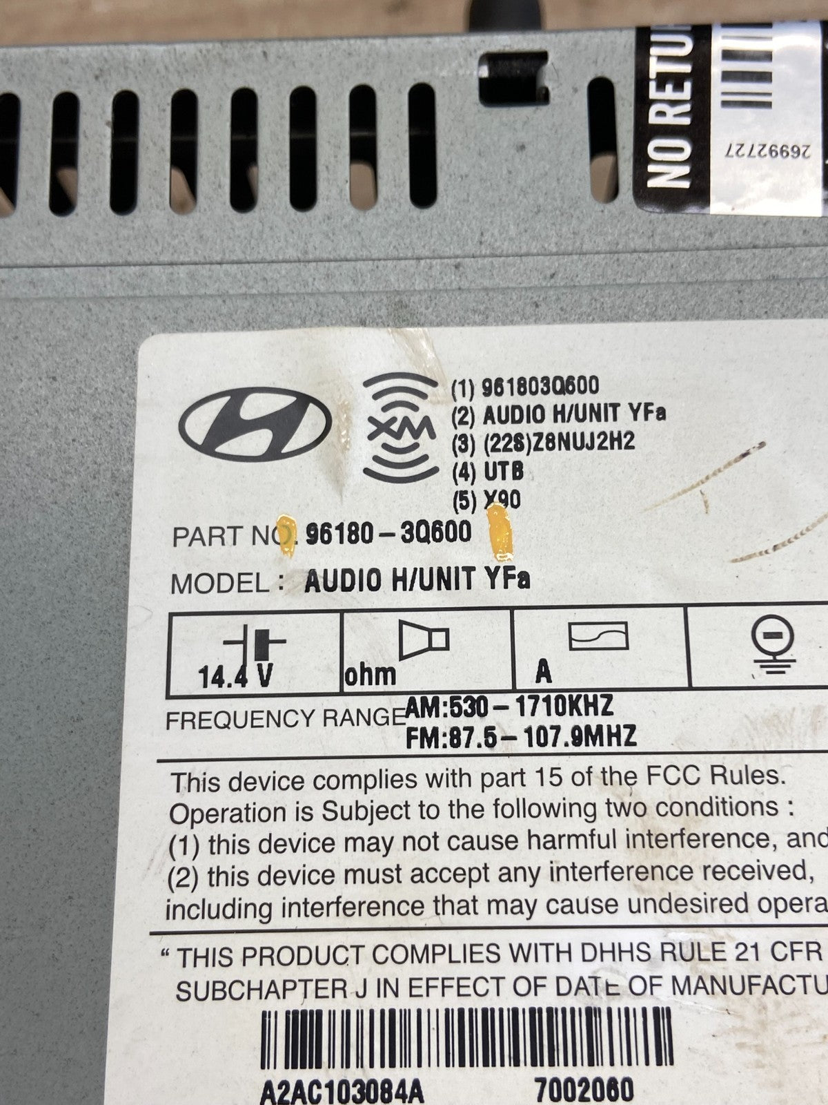 2011 to 2012 Hyundai Sonata Am Fm Cd Player Radio Receiver AH1515 DG5