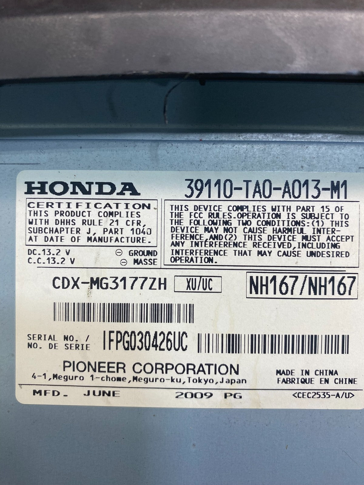 2008 to 2011 Honda Accord Premium Remote 6 Cd Player AC2697 DG6