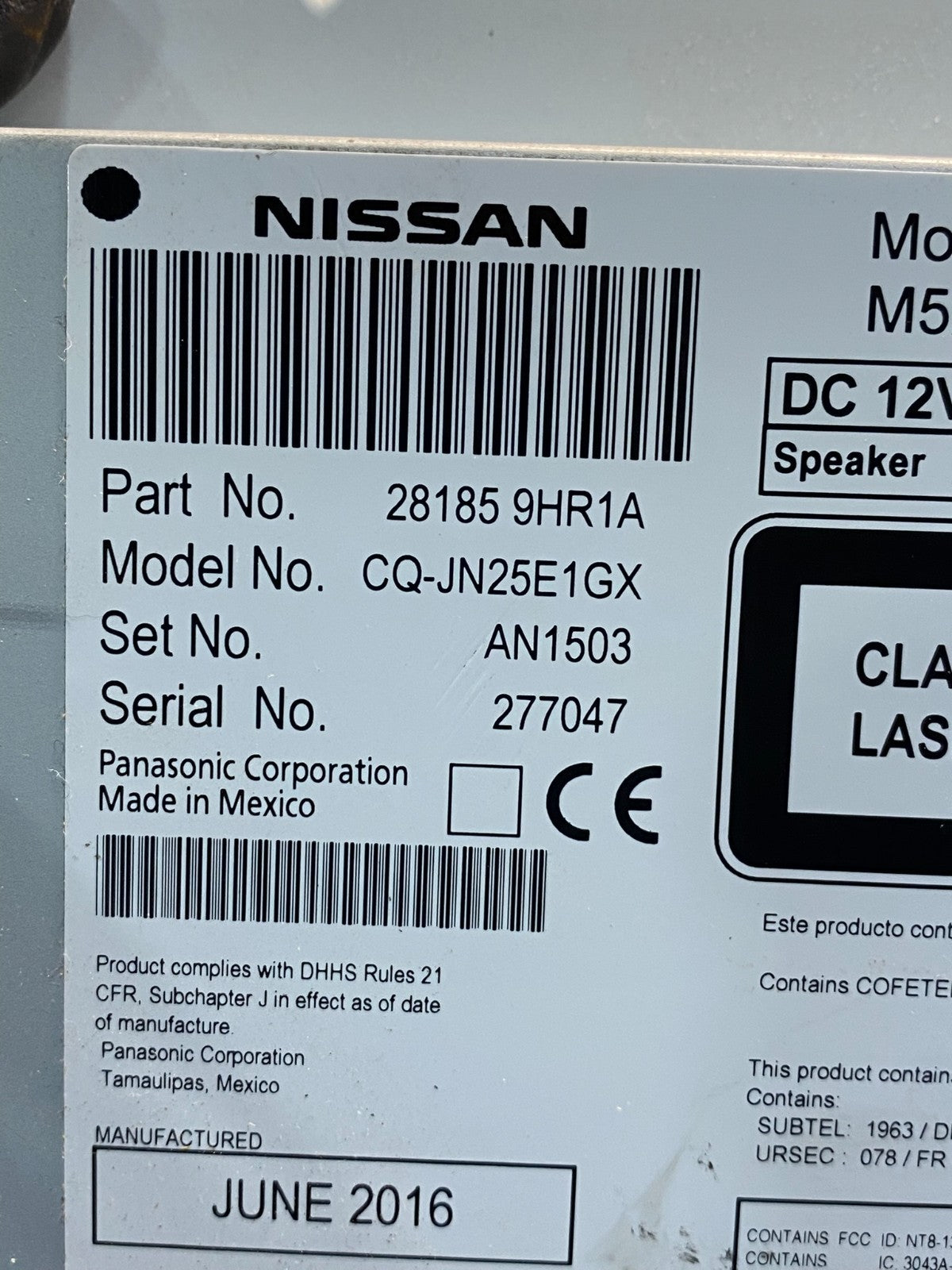 2016 2017 Nissan Altima Radio Screen Receiver AM-FM CD Player af0061 DG6