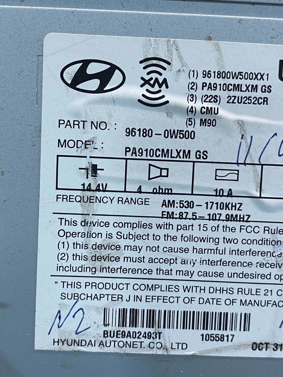 2010 to 2012 Hyundai Santa Fe AM/FM Radio CD Player AE7889 DG7