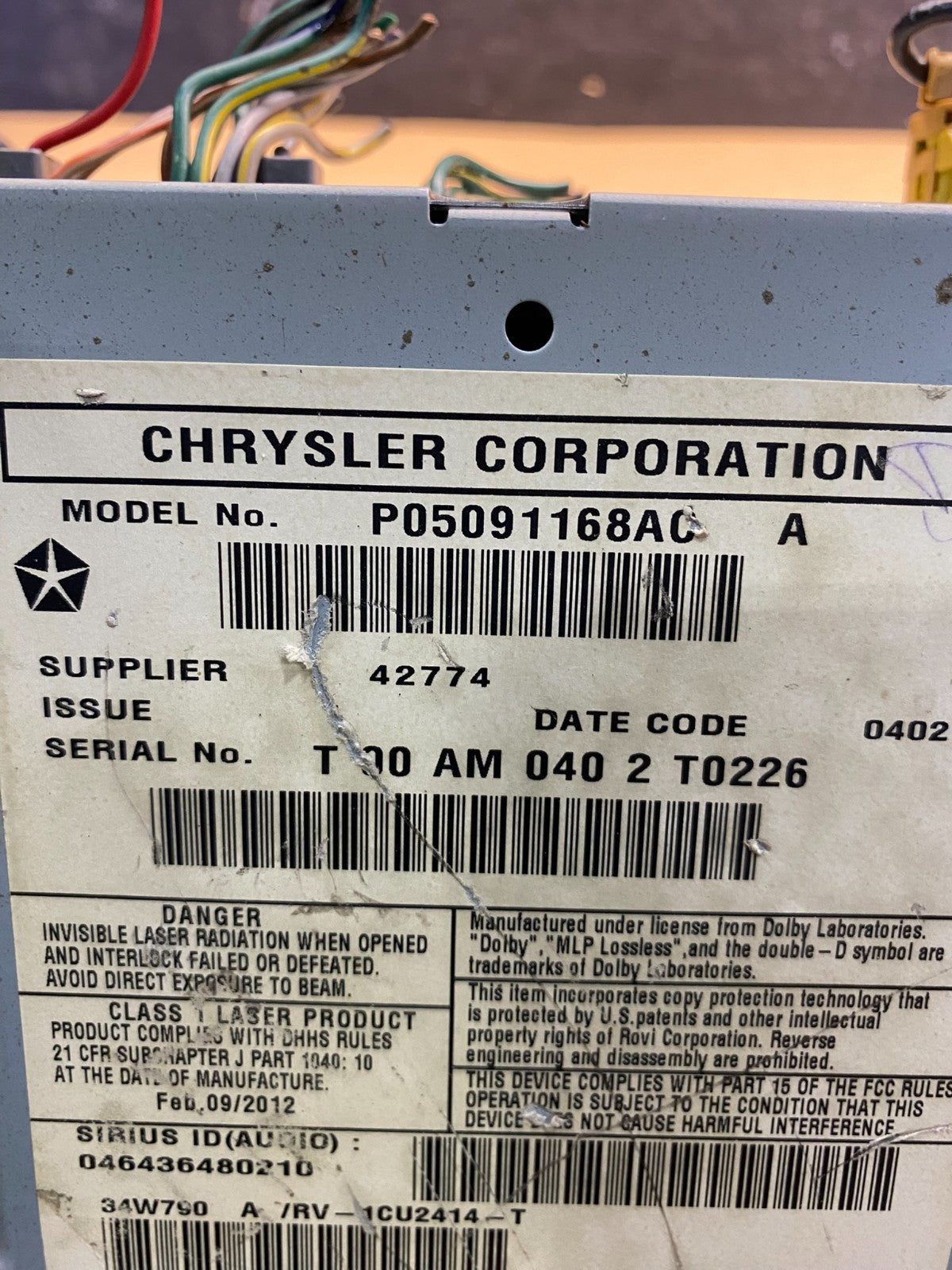 2008 2013 Jeep Dodge Chrysler Screen Display CD Player Satellite Radio AD4933 DG7