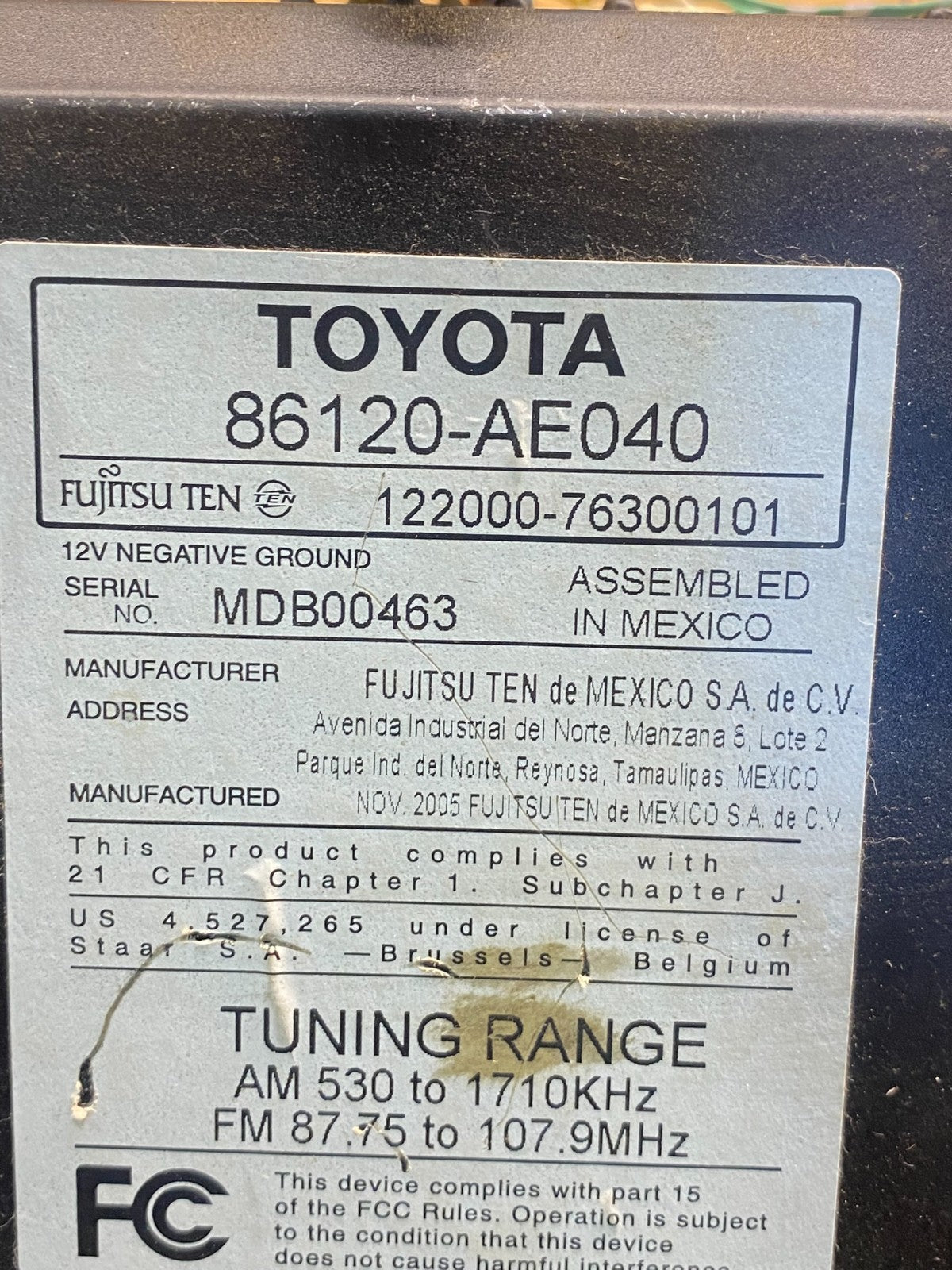 2004 to 2010 Toyota Sienna AM FM CD WMA Mp3 Radio Receiver AH4808 DG6