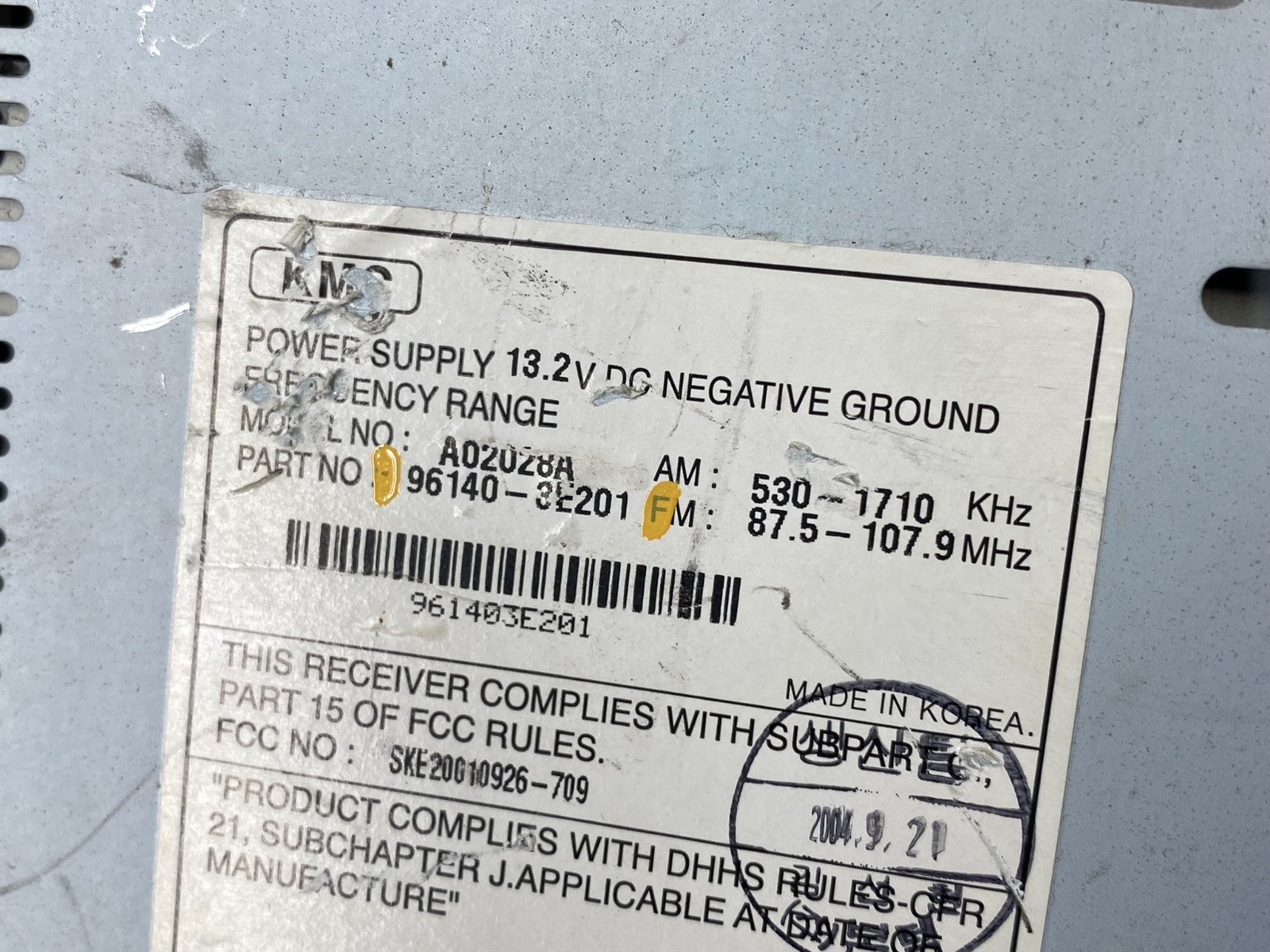 2003 2004 2006 Kia Sorento AM/FM CD Radio Casette Oem z7553 DG6