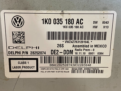 2009 to 2012 Volkswagen CC Radio CD Player Screen AM/FM AG1518 DW6