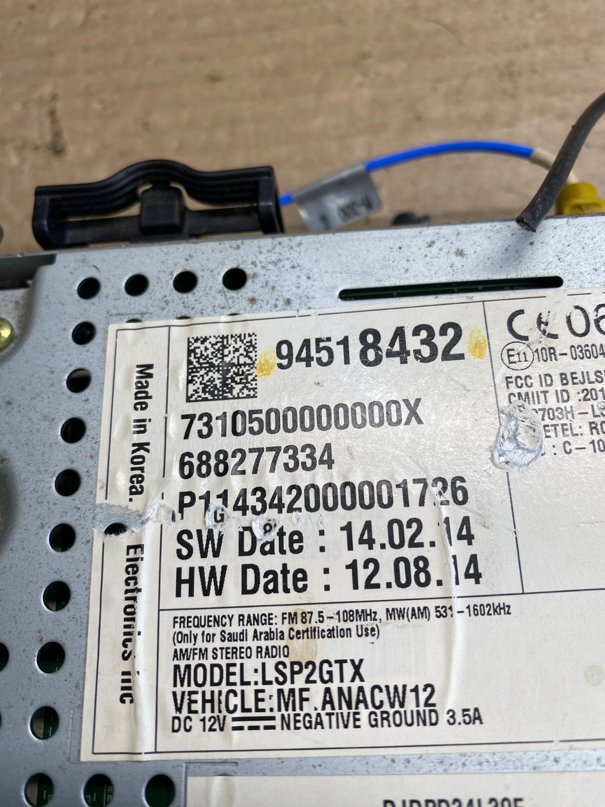 2015 Chevrolet Spark Radio Screen Display AM/FM AH3868 DG6