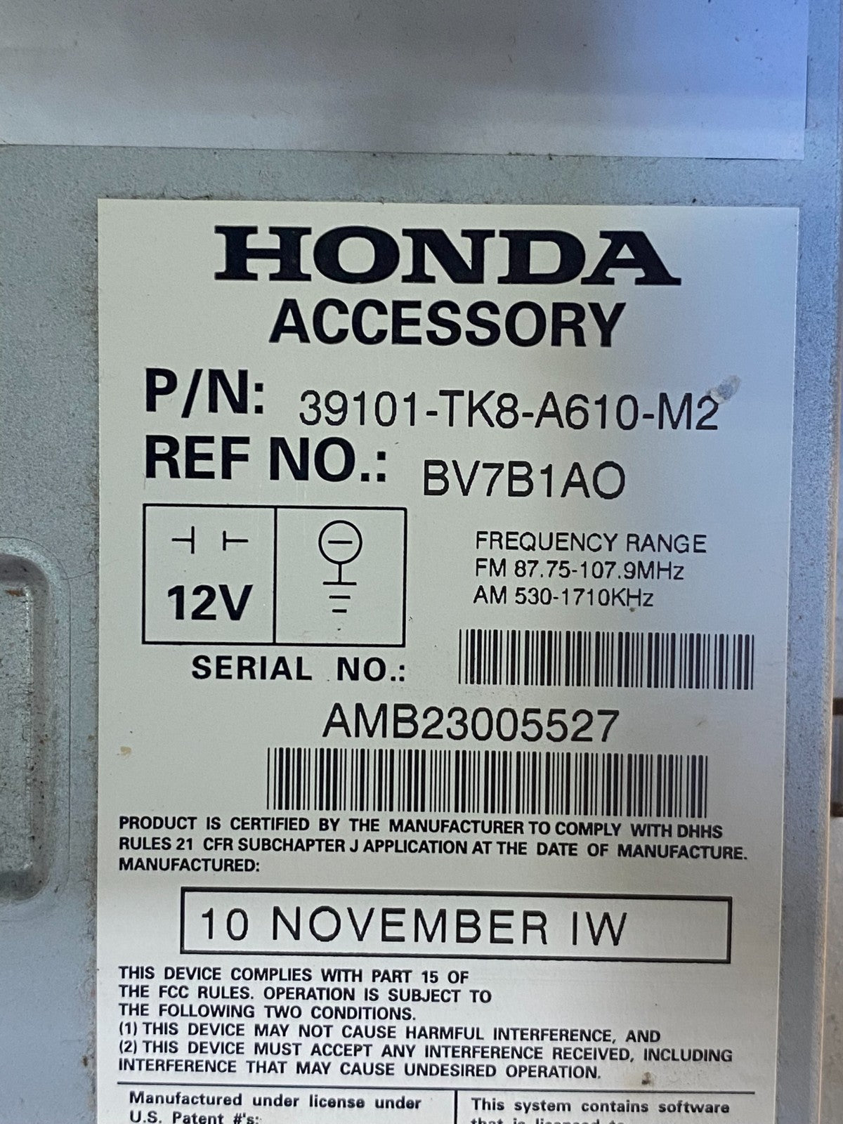 2011 to 2013 Honda Odyssey Radio AM/FM Control Panel AG3827 DG6