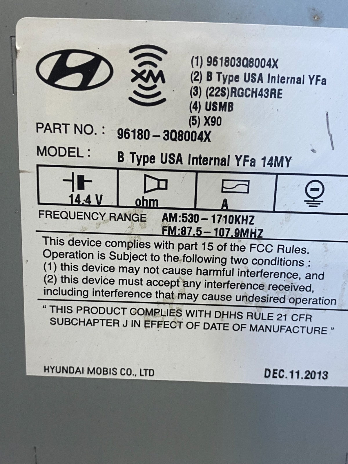 2014 to 2015 Hyundai Sonata Radio Navigation Screen Display AE7516 DG6