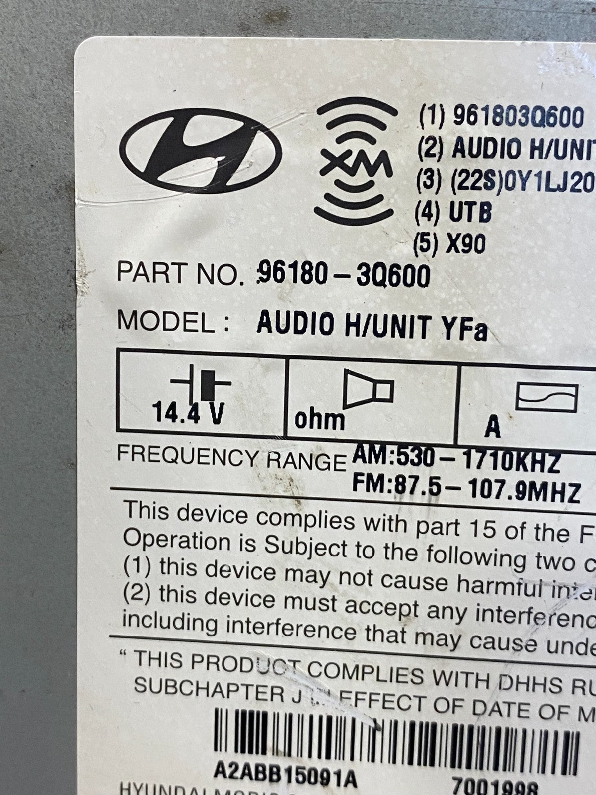 2012 to 2014 Hyundai Sonata Radio CD Player Screen Display AD1735 DG6