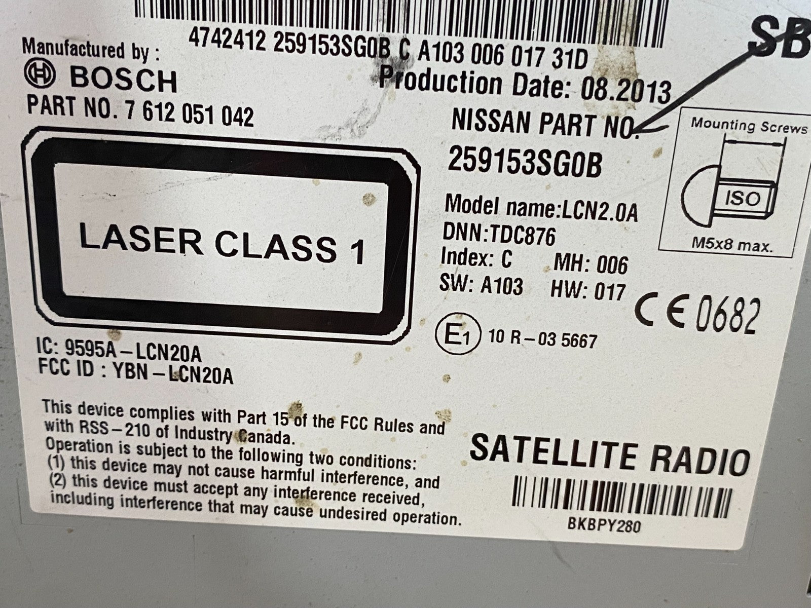 2013 Nissan Sentra Radio AM/FM Screen Display AE7831 DG6