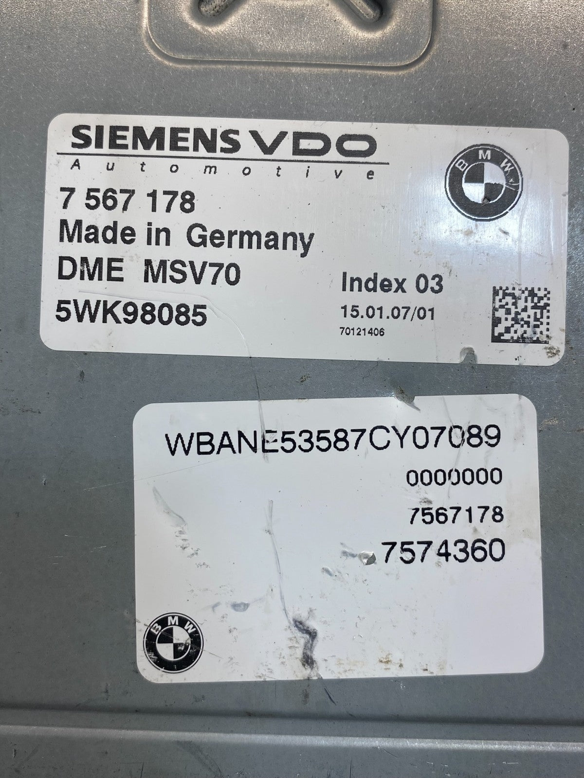 2006-2007 BMW E60 E61 525i 530i ECU ECM Engine Control Module 7567178 AD9989 DW2