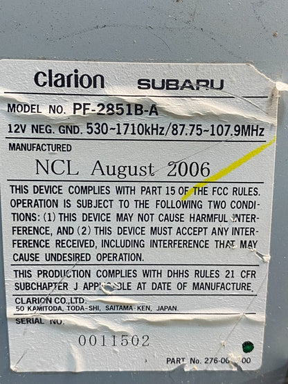2007 Subaru Forester Car Radio 6-Disc Changer Model pf-2851b AI4774 DG6