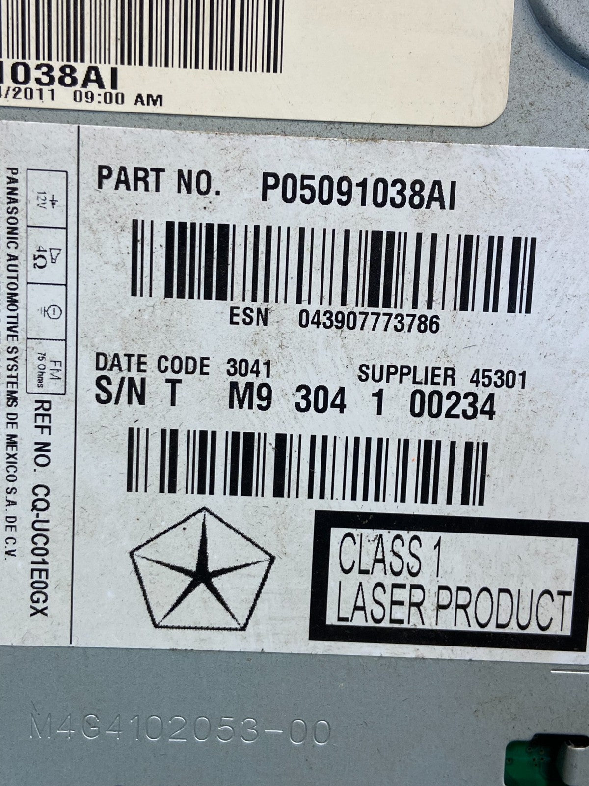 2011 - 2013 Dodge Journey Radio Info Media CD Player Unit AG1505 DW2