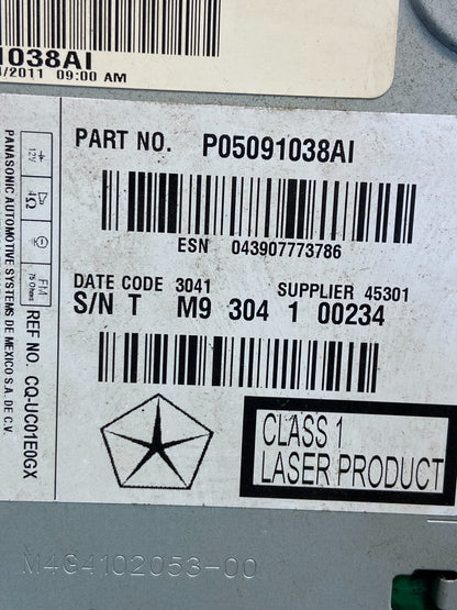 2011 - 2013 Dodge Journey Radio Info Media CD Player Unit AG1505 DW2