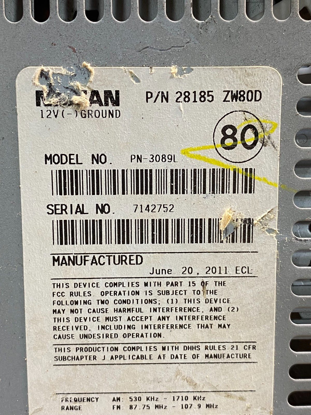 2013 - 2017 Nissan NV200 AM/FM Radio CD Player AM/FM ai7104 DG6