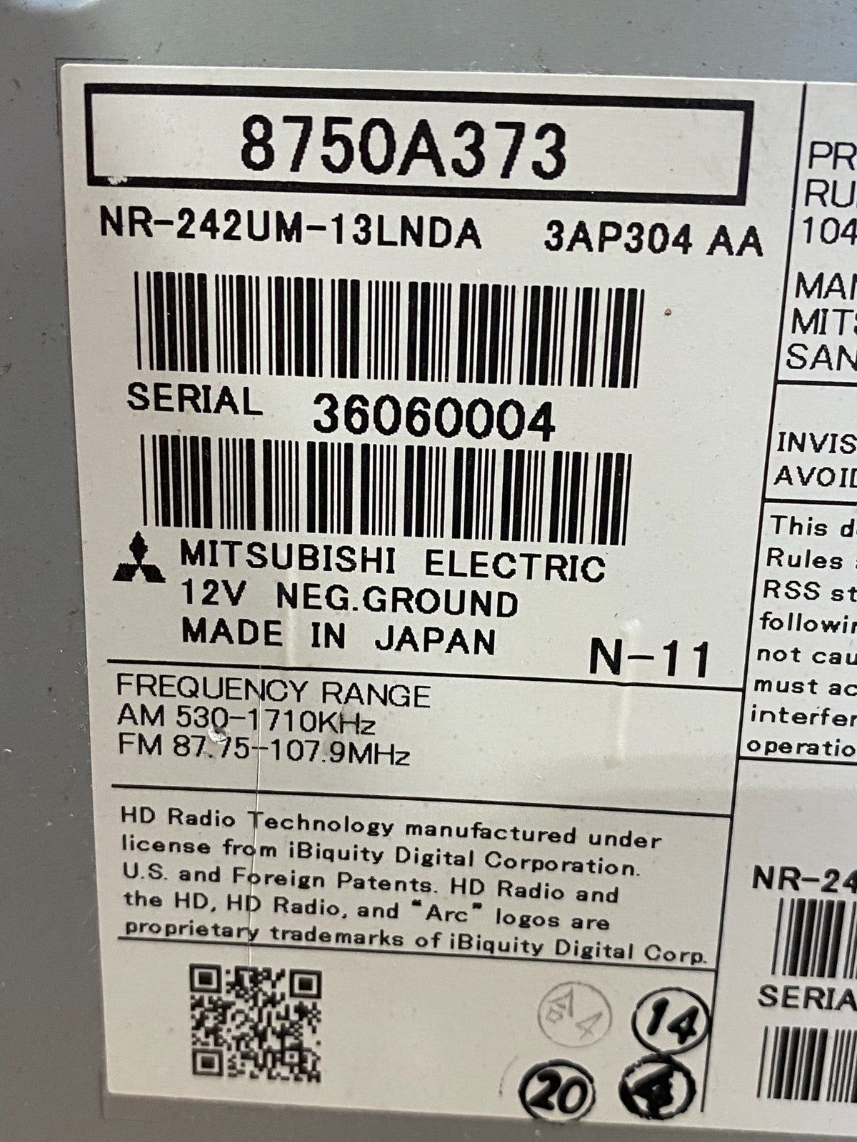 2014 2015 Mitsubishi Outlander Screen Am Fm Cd Player Radio Receiver ae7815 DG7
