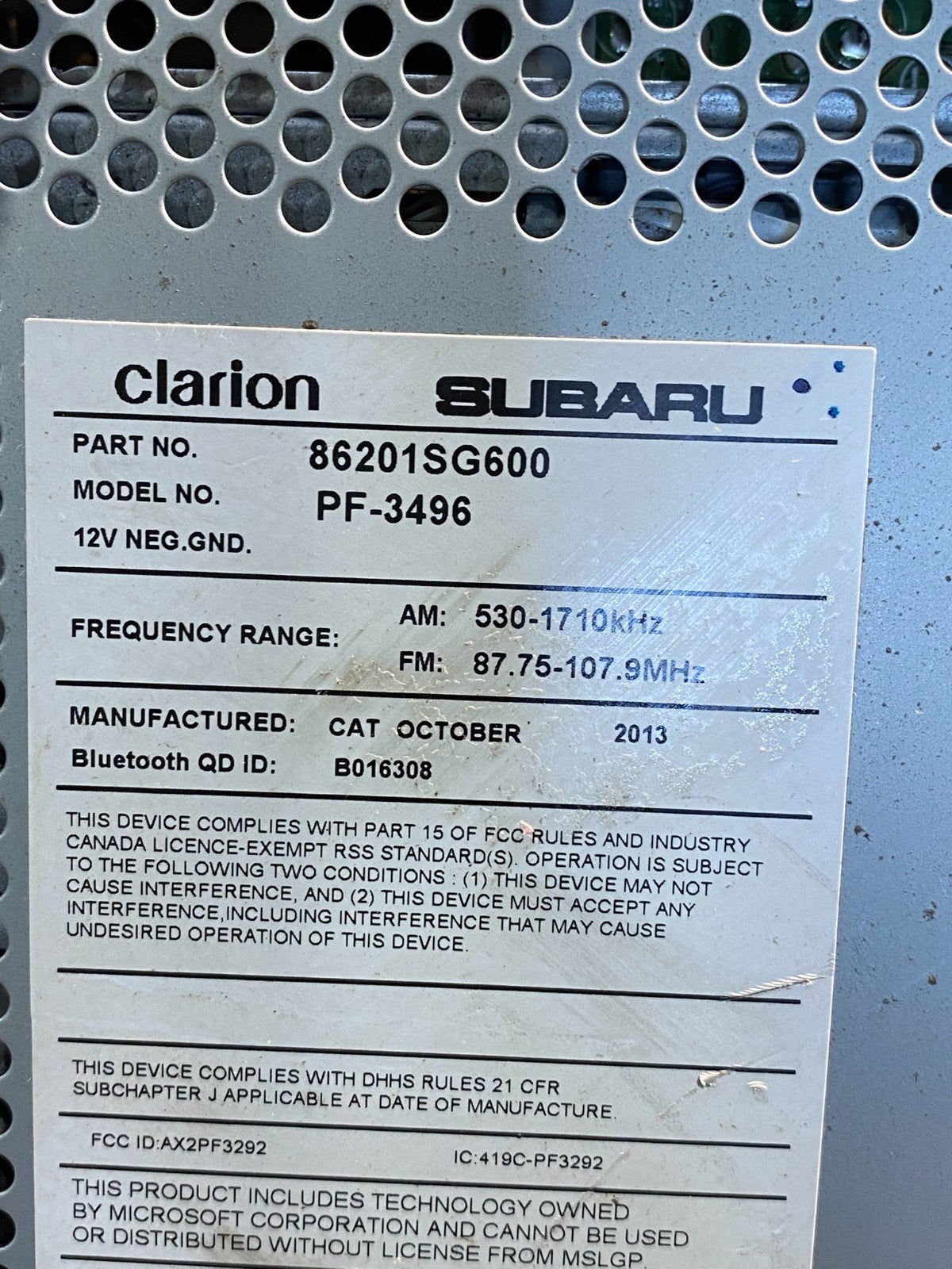 2014 Subaru Forester Am Fm Cd Player Radio Receiver AG3215 MS6