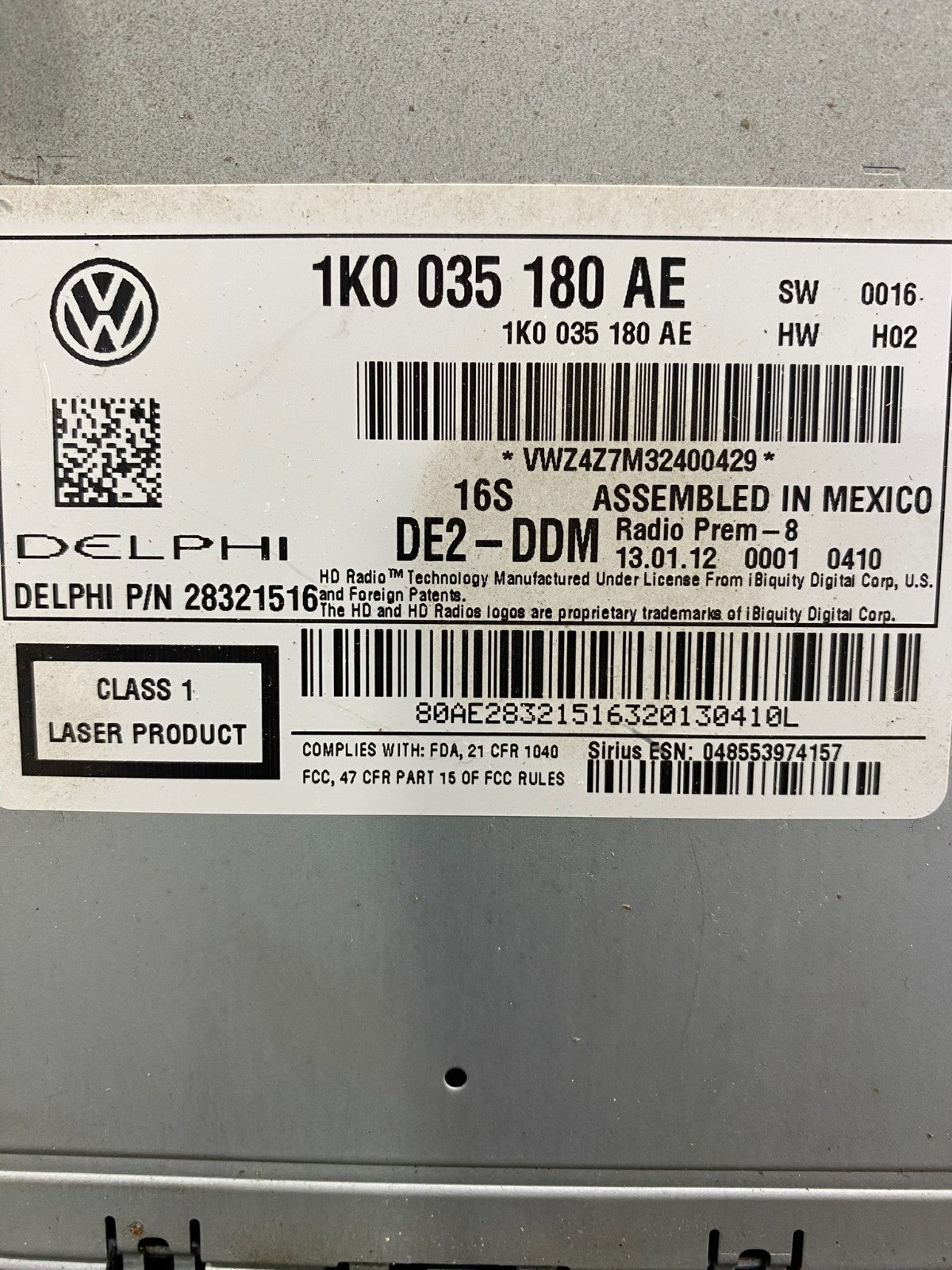 2012 to 2013 Volkswagen Passat Jetta Radio CD Player AM/FM Media AD5053 DG6