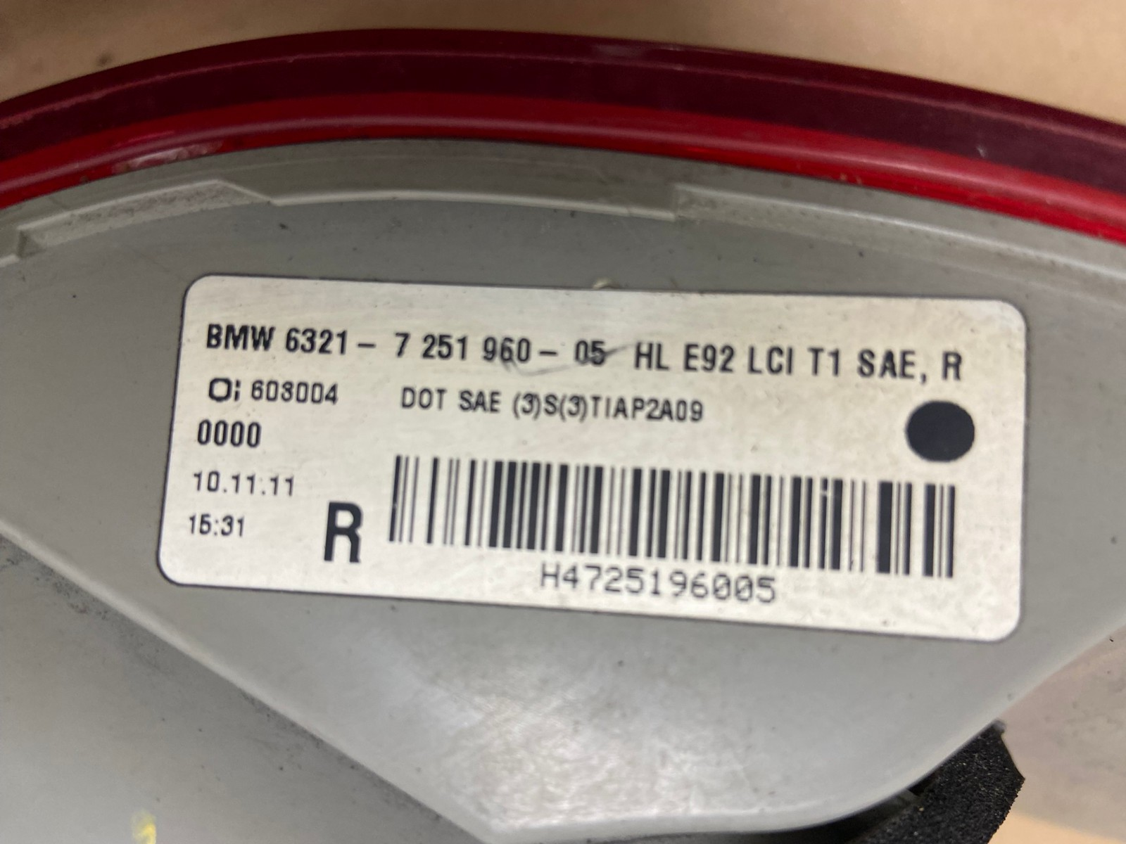 2011 2013 BMW 3 Coupe 328i 335i M3 E92 Right Passenger Tail Light AG9133 LK6