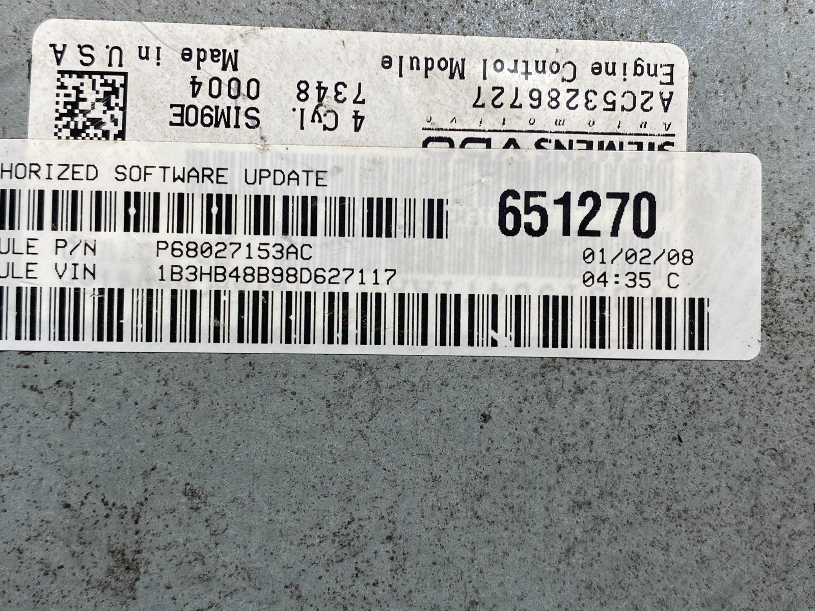 2007 to 2010 Dodge Caliber ECM Engine Computer Module ECU af7679 DG2
