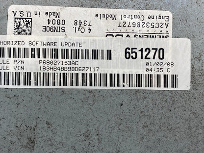 2007 to 2010 Dodge Caliber ECM Engine Computer Module ECU af7679 DG2