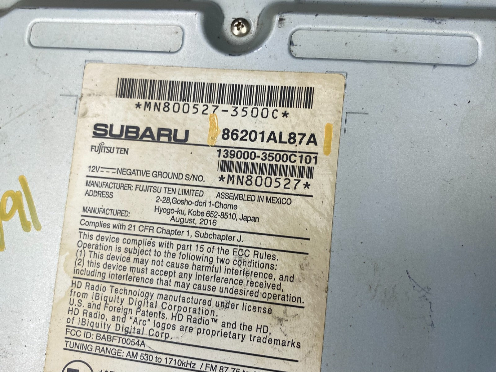 2015 2016 2017 Subaru Legacy Am Fm Cd Player Radio Screen Display AB8991 DG7