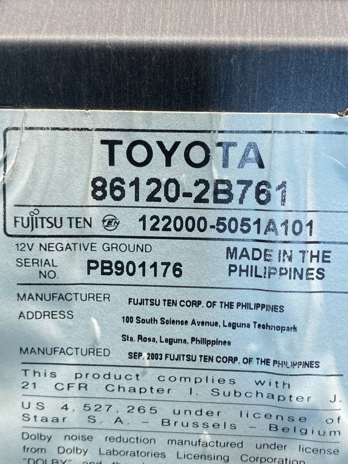 2003 - 2005 Toyota Rav4 Am Fm Cd Player Radio Receiver AF7818 DG6