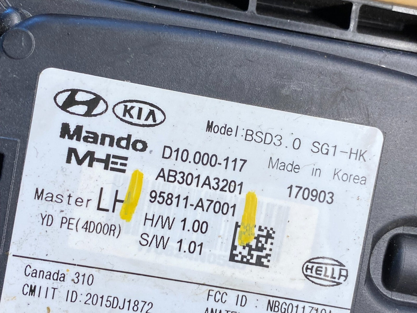 2017 to 2018 Kia Forte Left Rear Blind Spot Radar Sensor Module M1776 DG6