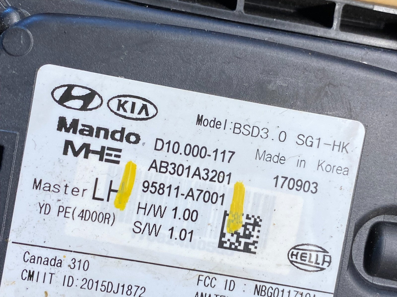 2017 to 2018 Kia Forte Left Rear Blind Spot Radar Sensor Module M1776 DG6