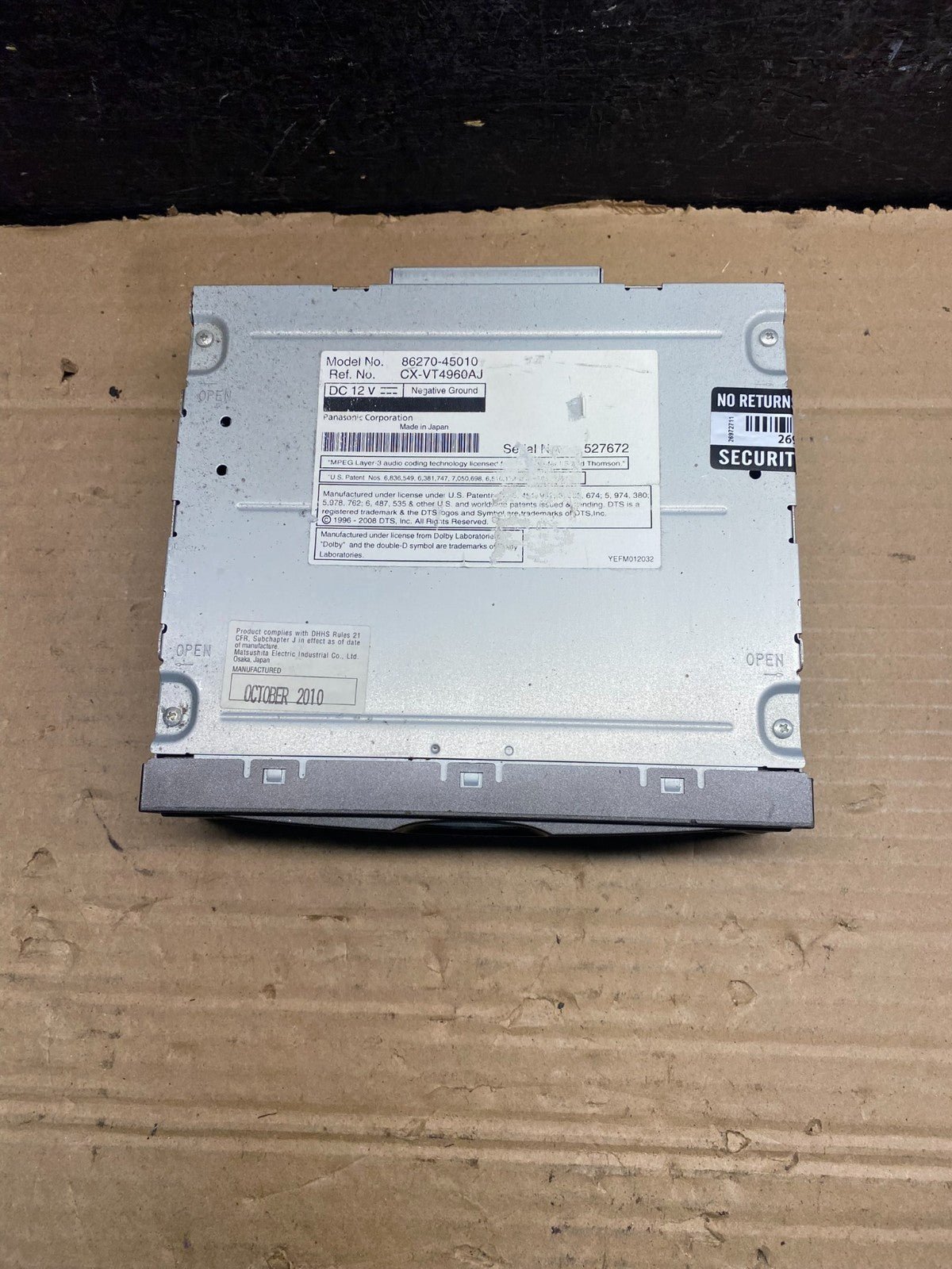 2011-2014 Toyota Sienna Rear Entertainment DVD Player ad9490 DG3