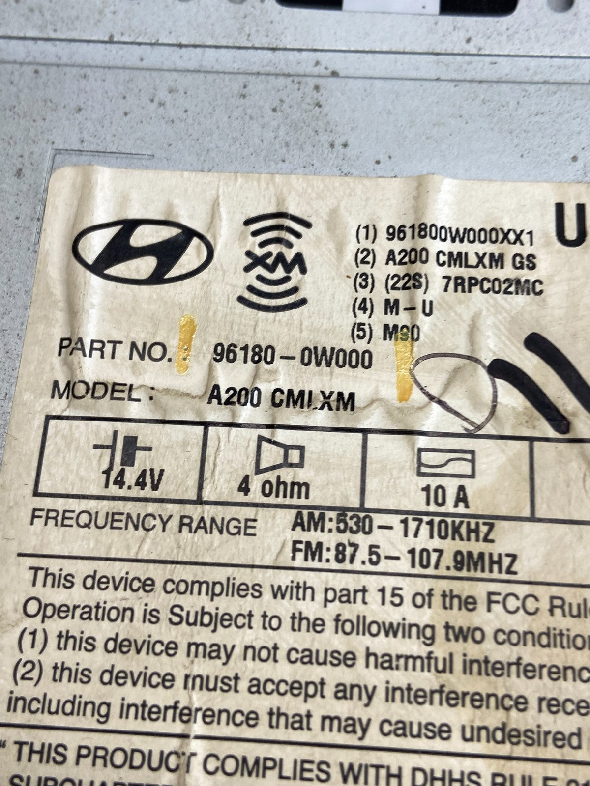 2007 to 2009 Hyundai Santa Fe AM/FM Radio CD Player AE1715 DG5