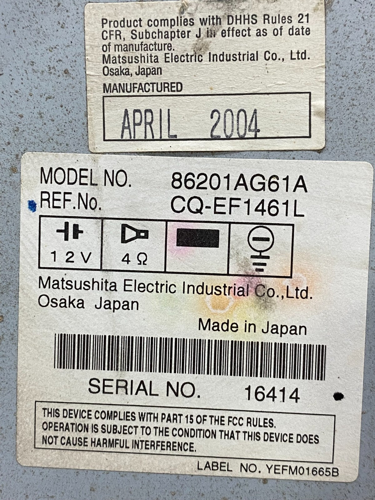 2005 - 2006 Subaru Impreza Radio AM/FM CD Player AG3600 DG6
