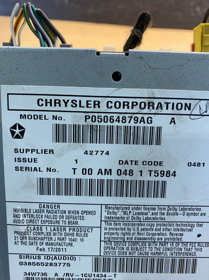 2007 2014 Jeep Dodge Chrysler Screen Display CD Player Satellite Radio AD6564 DG6