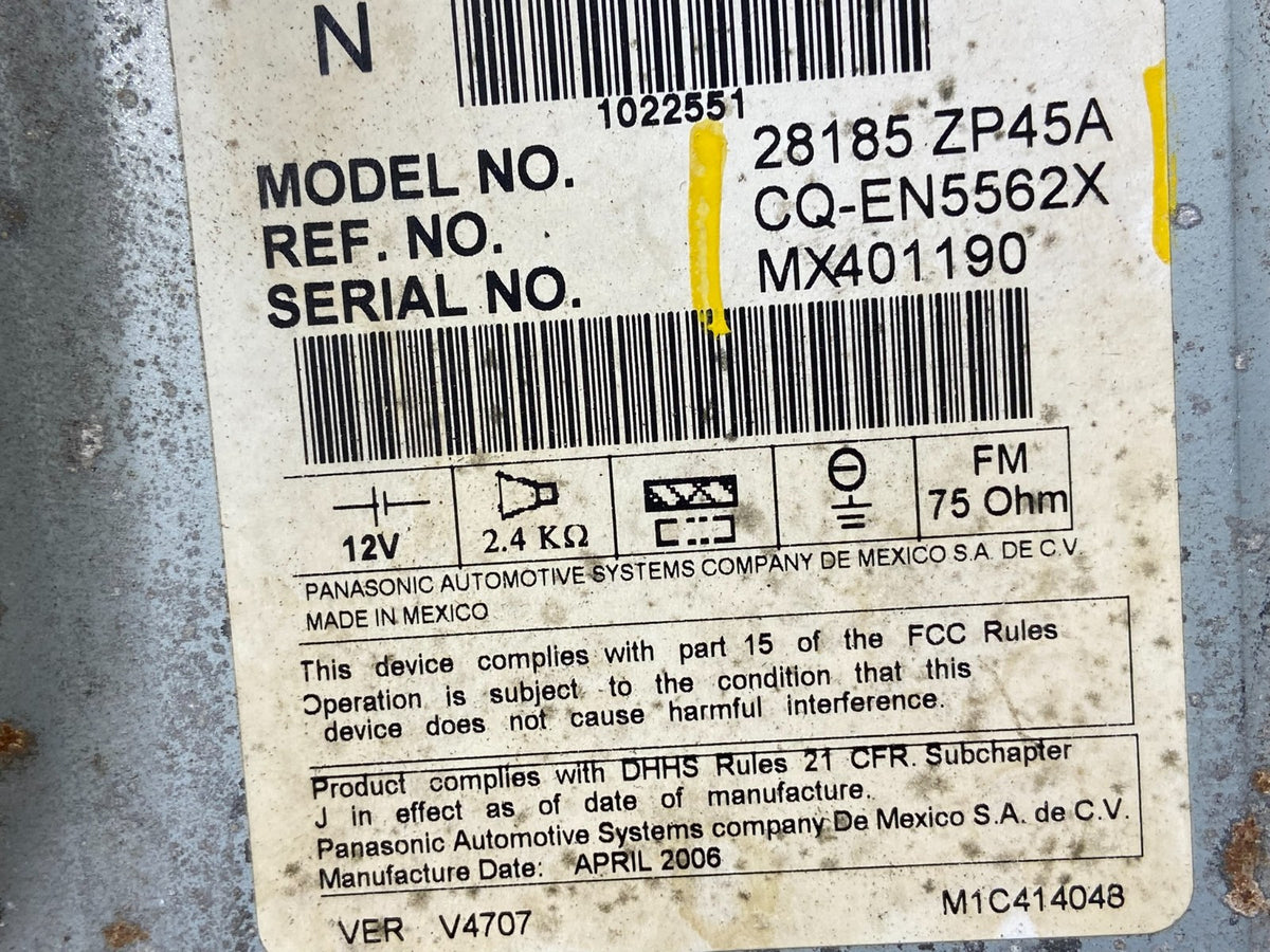2006 - 2007 Nissan Pathfinder Radio AM/FM Receiver u4636 DG5