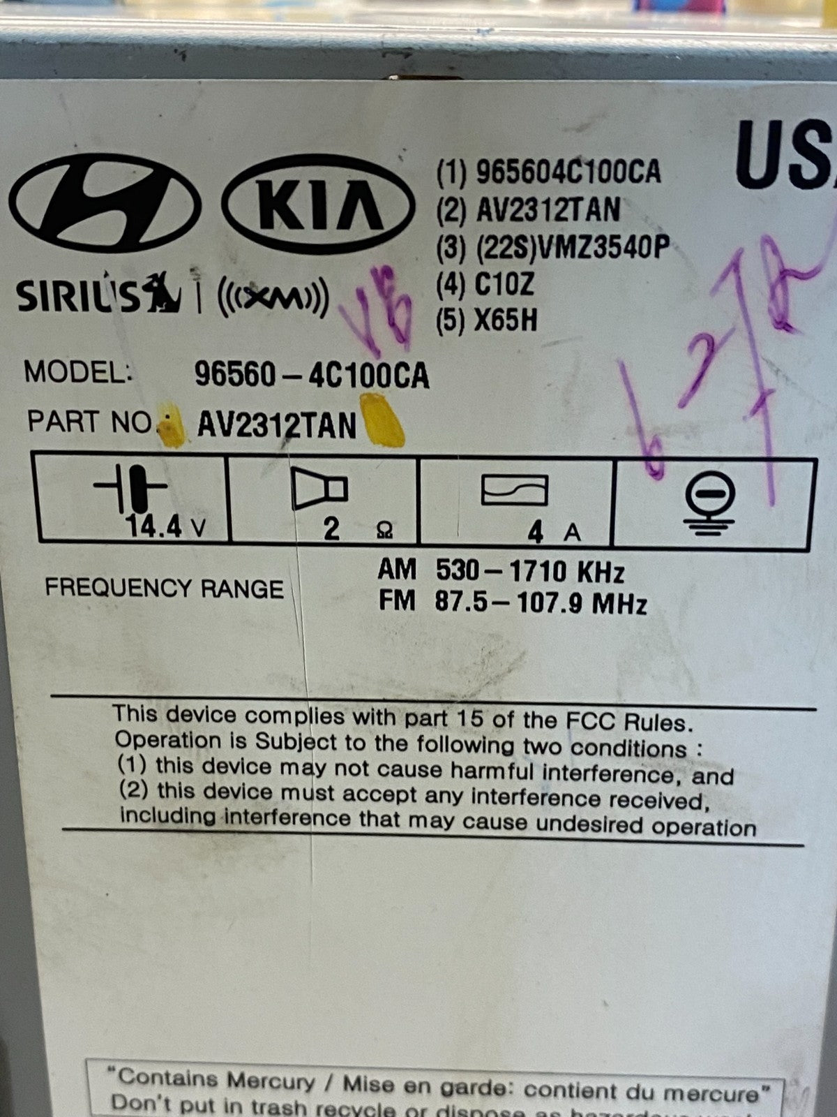 2014 2015 Kia Optima Am Fm Cd Player Radio Receiver AG7239 DG7