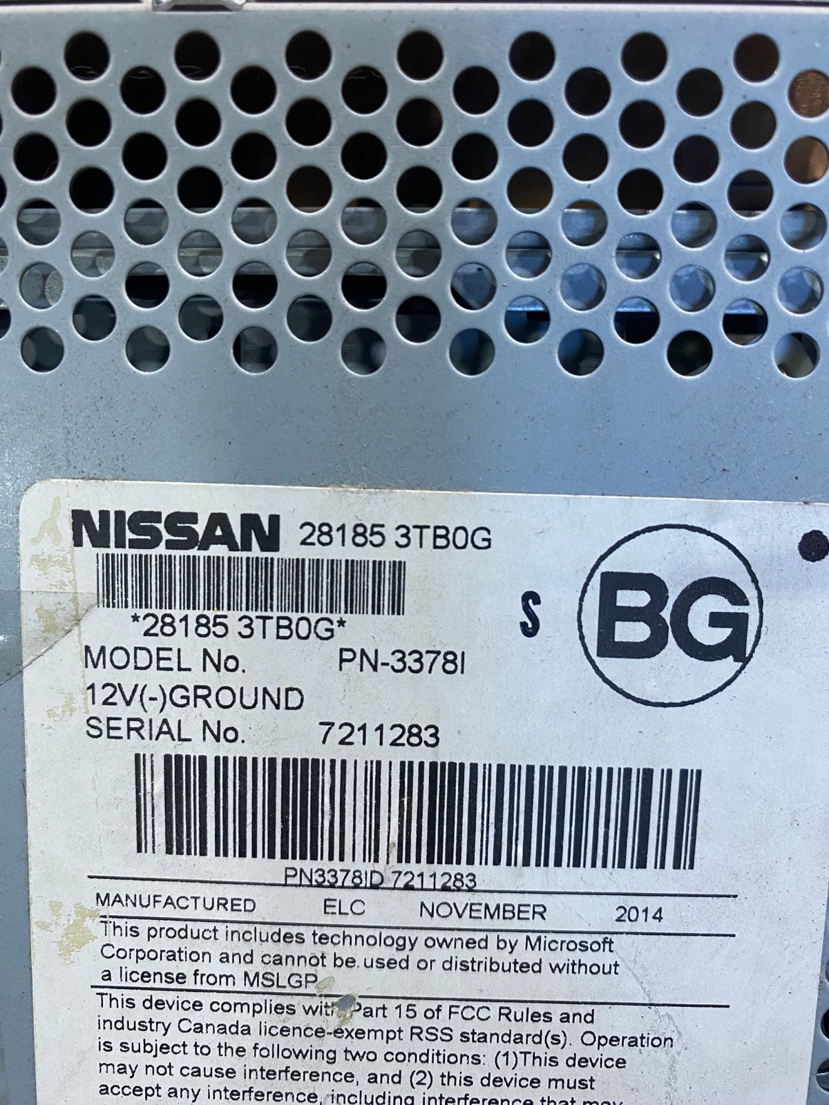 2013 to 2015 Nissan Altima Radio Cd Mp3 Player AUX Port AC6921 DG6