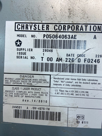 2008 to 2012 Chrysler Town Country DVD Player Receiver OEM Y7565 DG6
